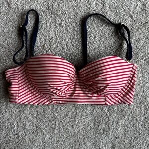 Betsey Johnson Red & White Striped Bikini Top with Navy Accents